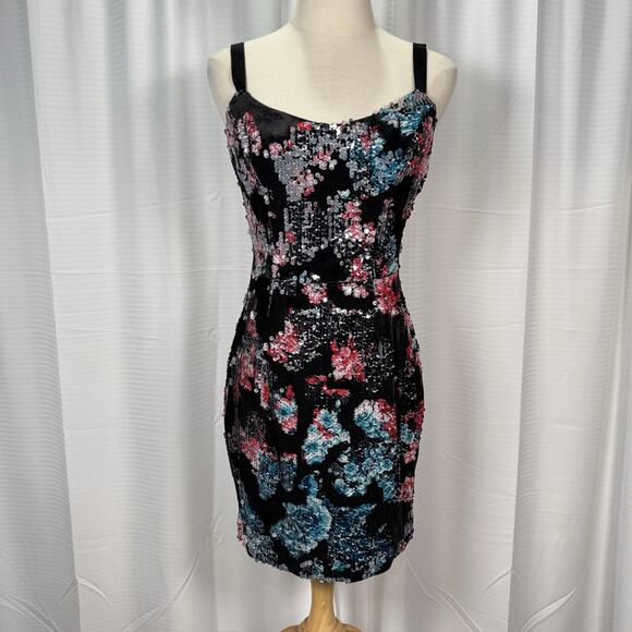 Dress the Population Lindsay Sequin Velvet Mini Dress Size Small Black EUC - Picture 2 of 14